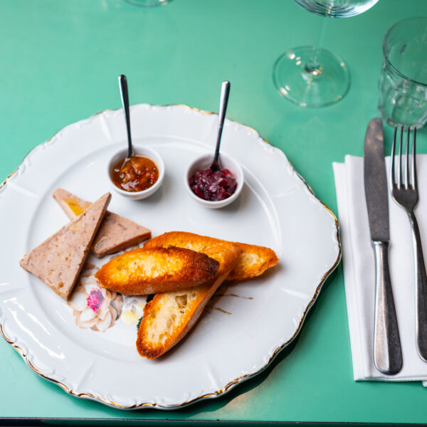 Liver pâté, mustard and croutons